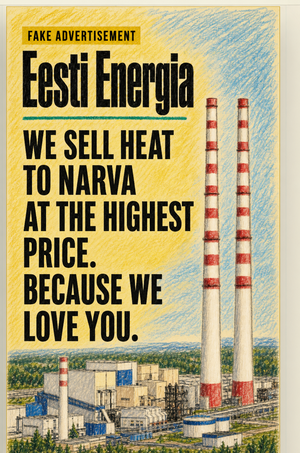 Fake advertising of Eesti Energia: we sell heat to Narva at the highest price because we love it